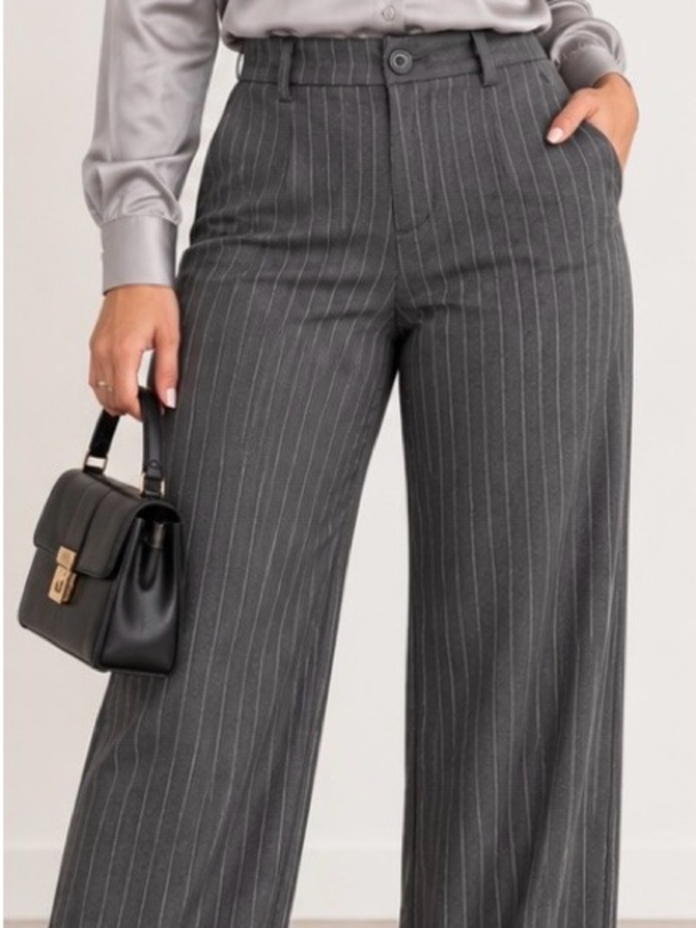 Zara Charcoal Gray Pinstripe Wide-Leg Trousers